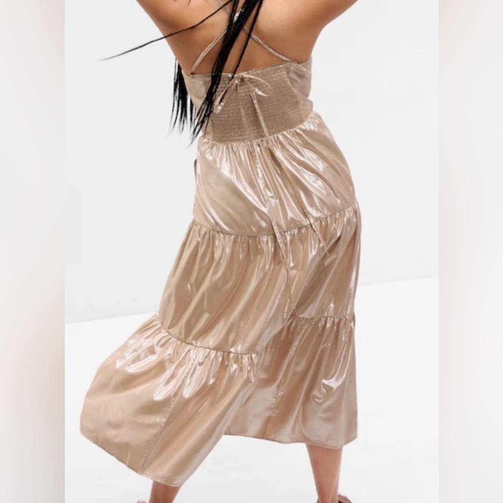 GAP Champagne Gold Tiered Dress L petite - Picture 7 of 10